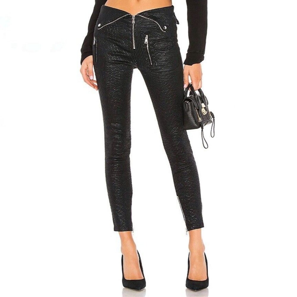 RTA Jeans Womens Black Diavolina Skinny Ankle Zip Fold Over Waist Size 26